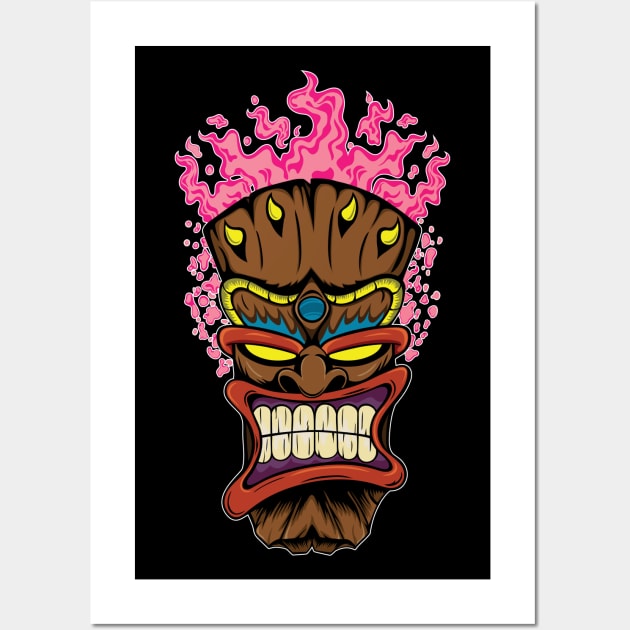 Tiki Mask with Pink Fire Wall Art by Designs by Darrin